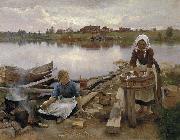 Eero Jarnefelt JaRNEFELT Eero Laundry at the river bank 1889 France oil painting artist